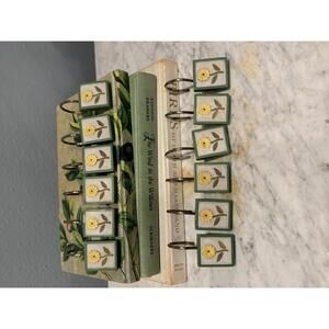 Vintage Floral Shower Curtain Hooks • Tile Style Hooks • Cottagecore Decor